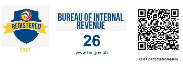 BIR Registration Seal Badge. Scan the QR code to verify this business's Bureau of Internal Revenue registration at bir.gov.ph.